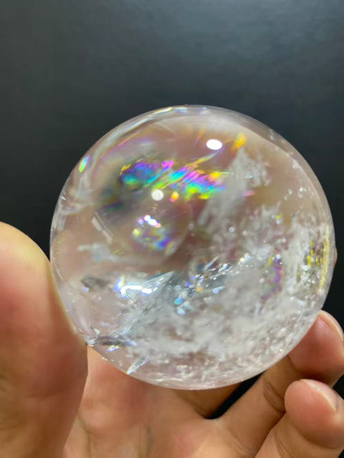 Natural Clear Quartz Sphere with Rainbow Inclusions — Hand-Polished Crystal Ball for Home Decor