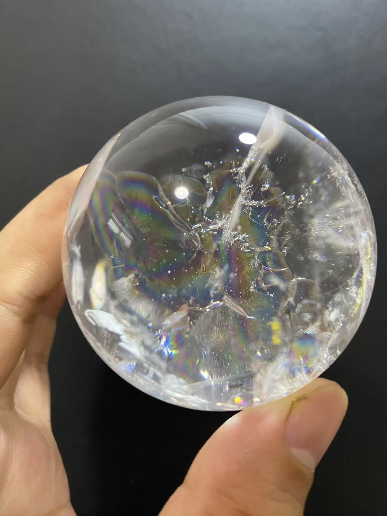 Natural Clear Quartz Sphere with Rainbow Inclusions — Hand-Polished Crystal Ball for Home Decor