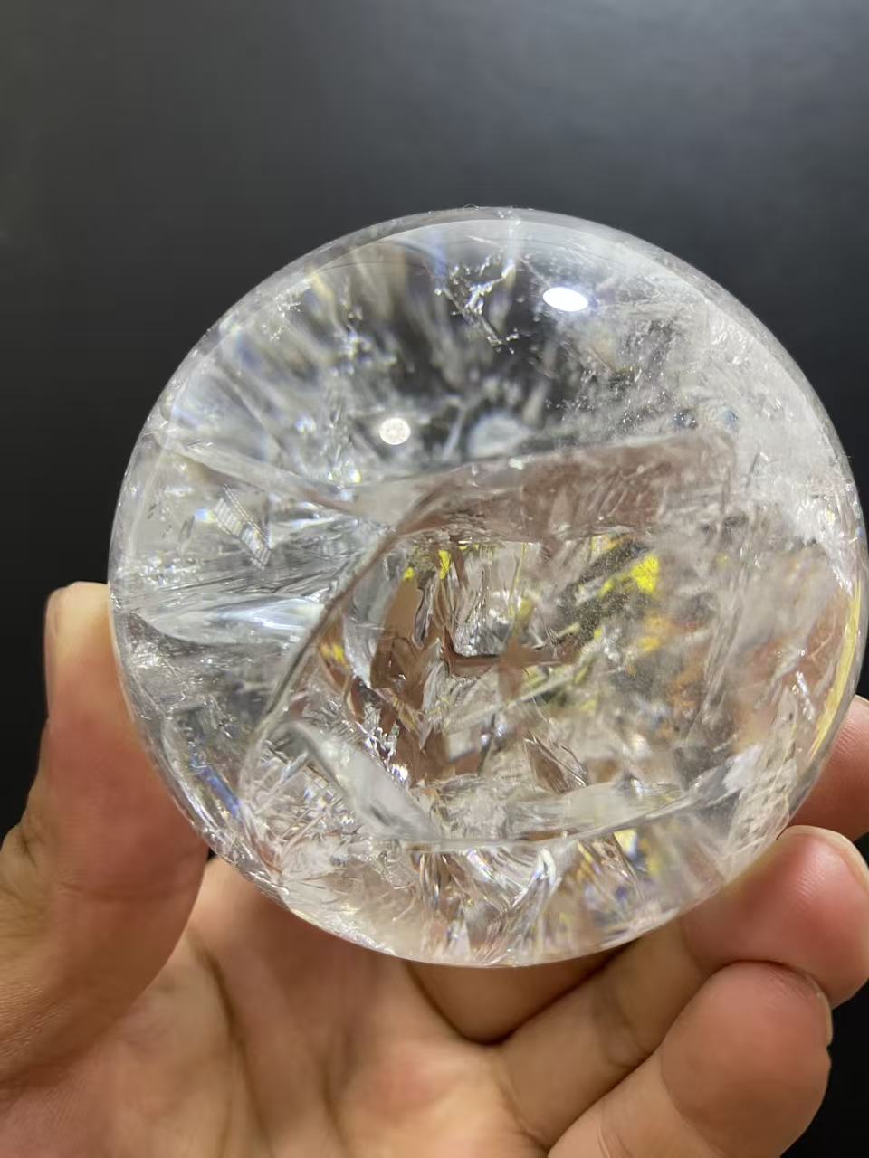 Natural Clear Quartz with Internal Fracture Patterns | Polished Crystal Sphere, Room Decor