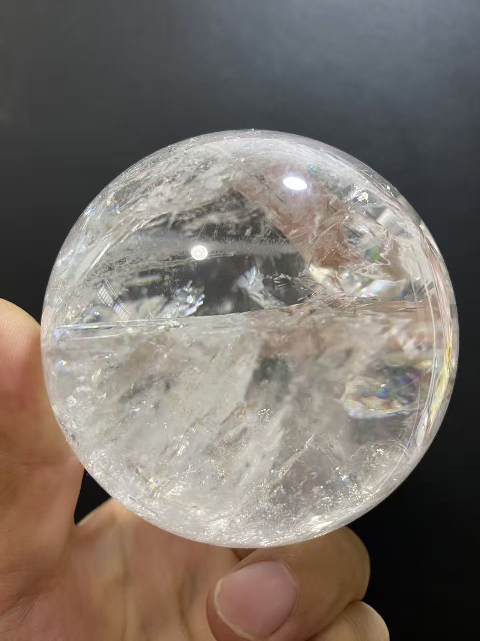Natural Clear Quartz with Internal Fracture Patterns | Polished Crystal Sphere, Room Decor