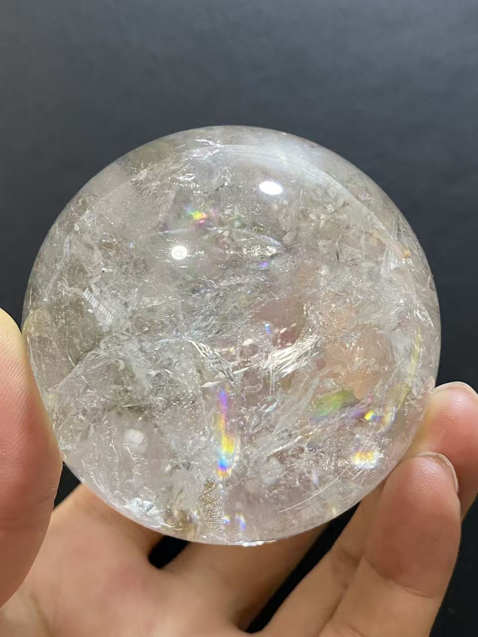 Natural Clear Quartz with Mineral Inclusions & Calcite | Polished Crystal Sphere, Room Decor