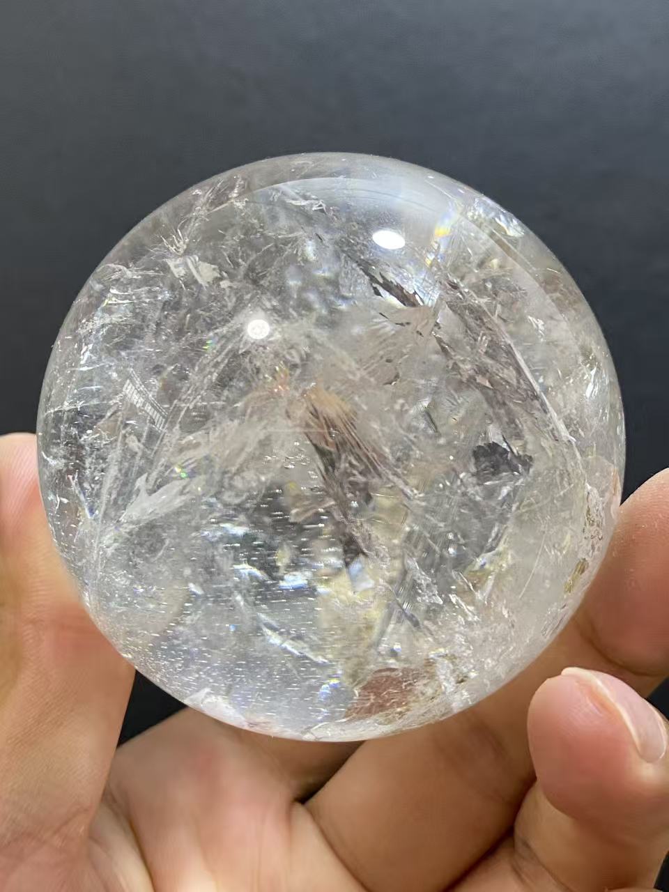 Natural Clear Quartz with Mineral Inclusions & Calcite | Polished Crystal Sphere, Room Decor