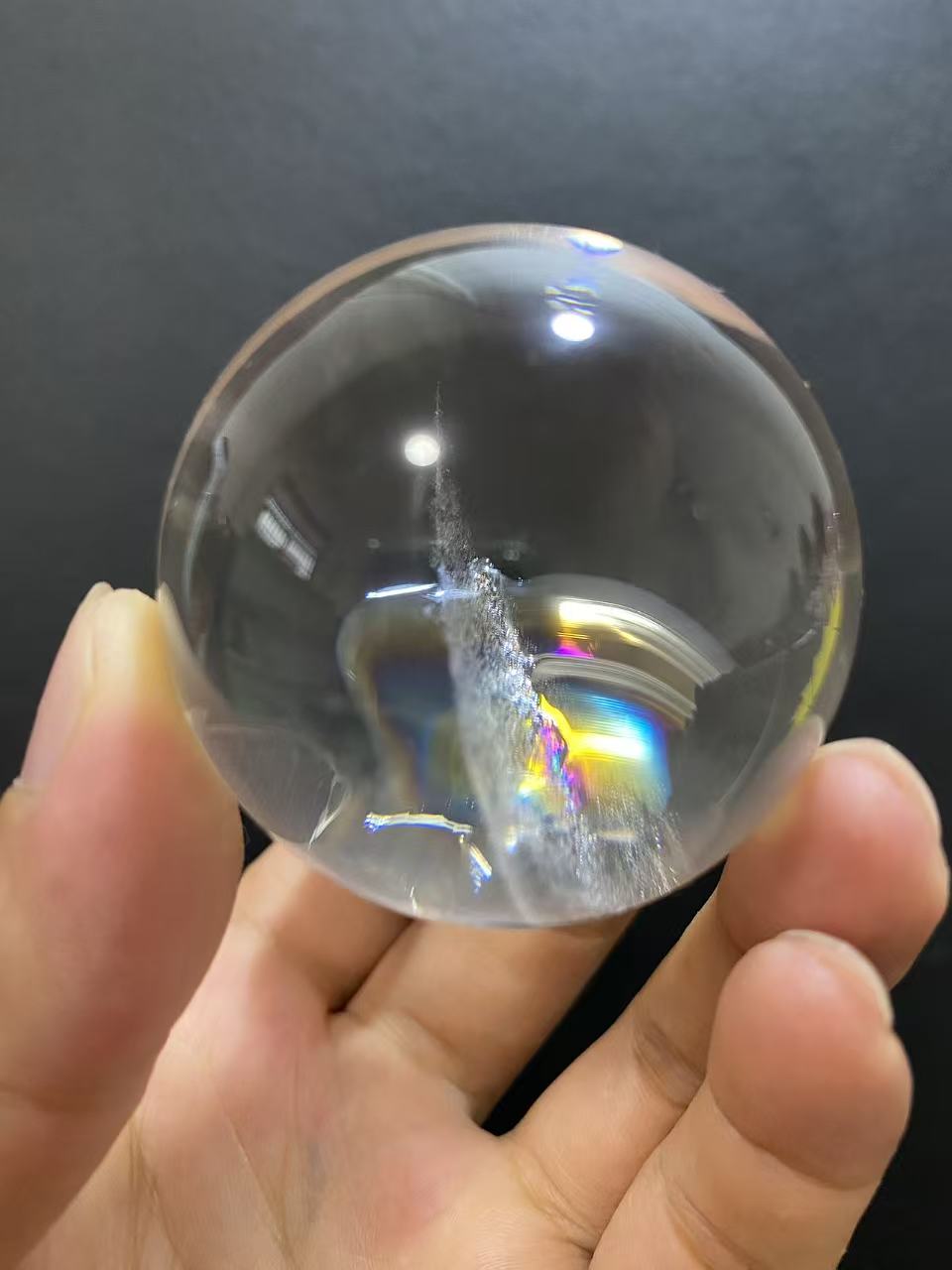 Natural Clear Quartz Sphere with Rainbow Inclusions — Hand-Polished Crystal Ball for Home Decor