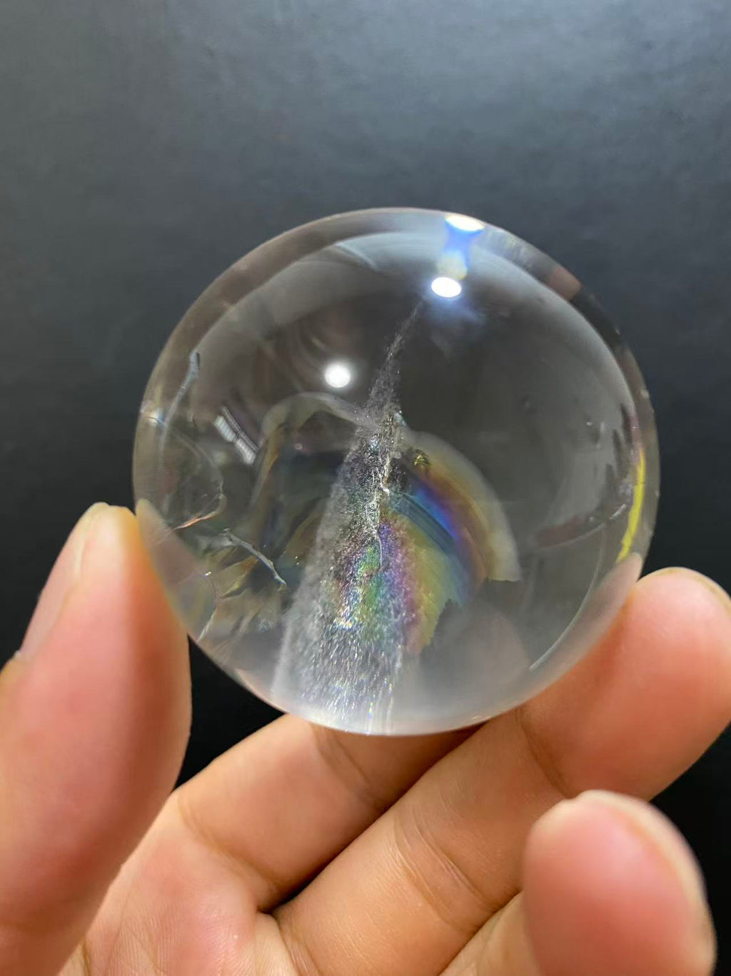 Natural Clear Quartz Sphere with Rainbow Inclusions — Hand-Polished Crystal Ball for Home Decor