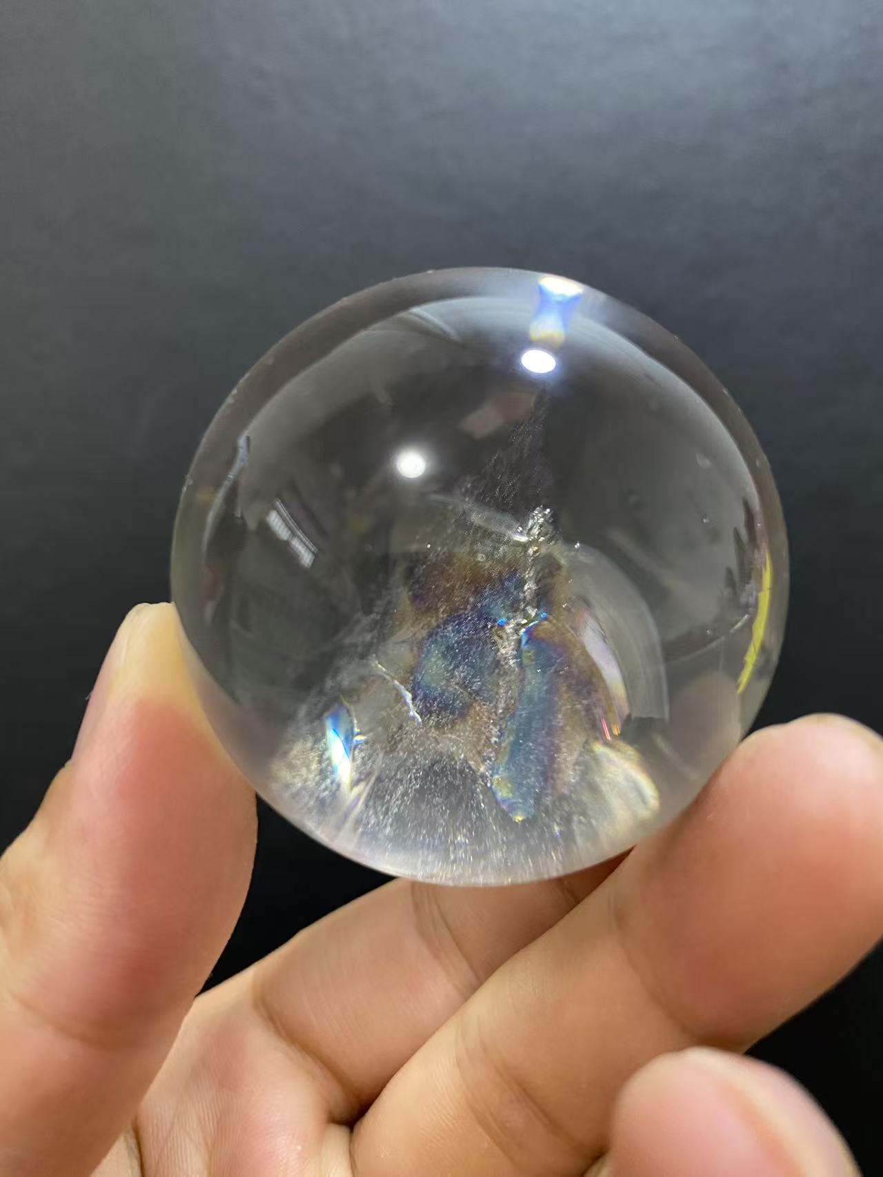 Natural Clear Quartz Sphere with Rainbow Inclusions — Hand-Polished Crystal Ball for Home Decor