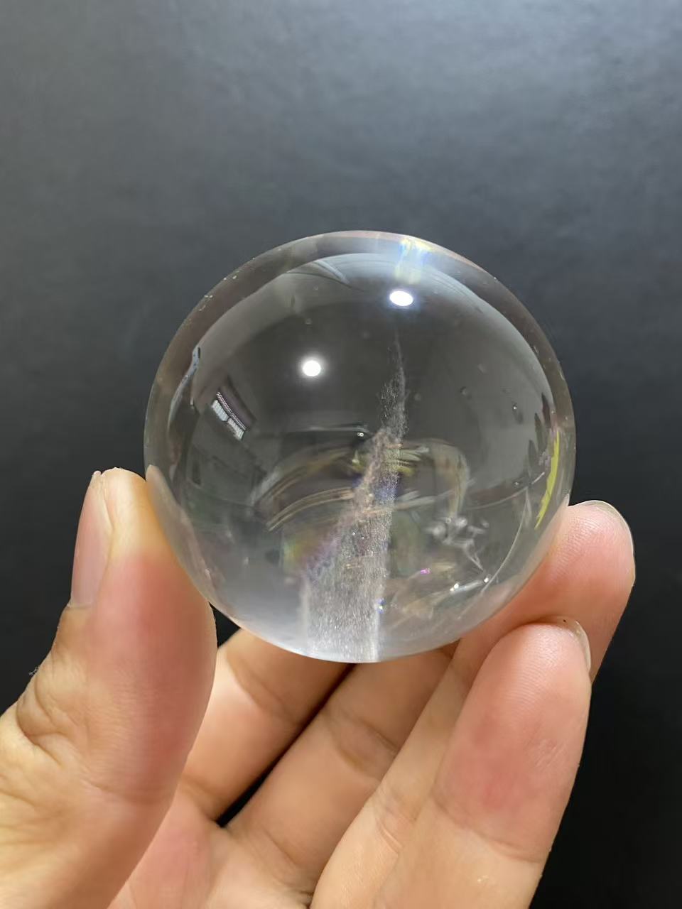 Natural Clear Quartz Sphere with Rainbow Inclusions — Hand-Polished Crystal Ball for Home Decor