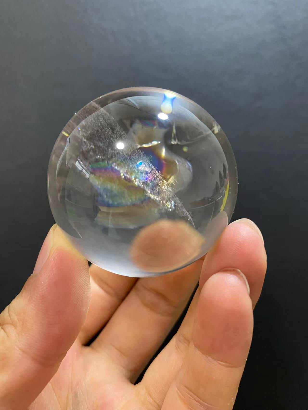 Natural Clear Quartz Sphere with Rainbow Inclusions — Hand-Polished Crystal Ball for Home Decor