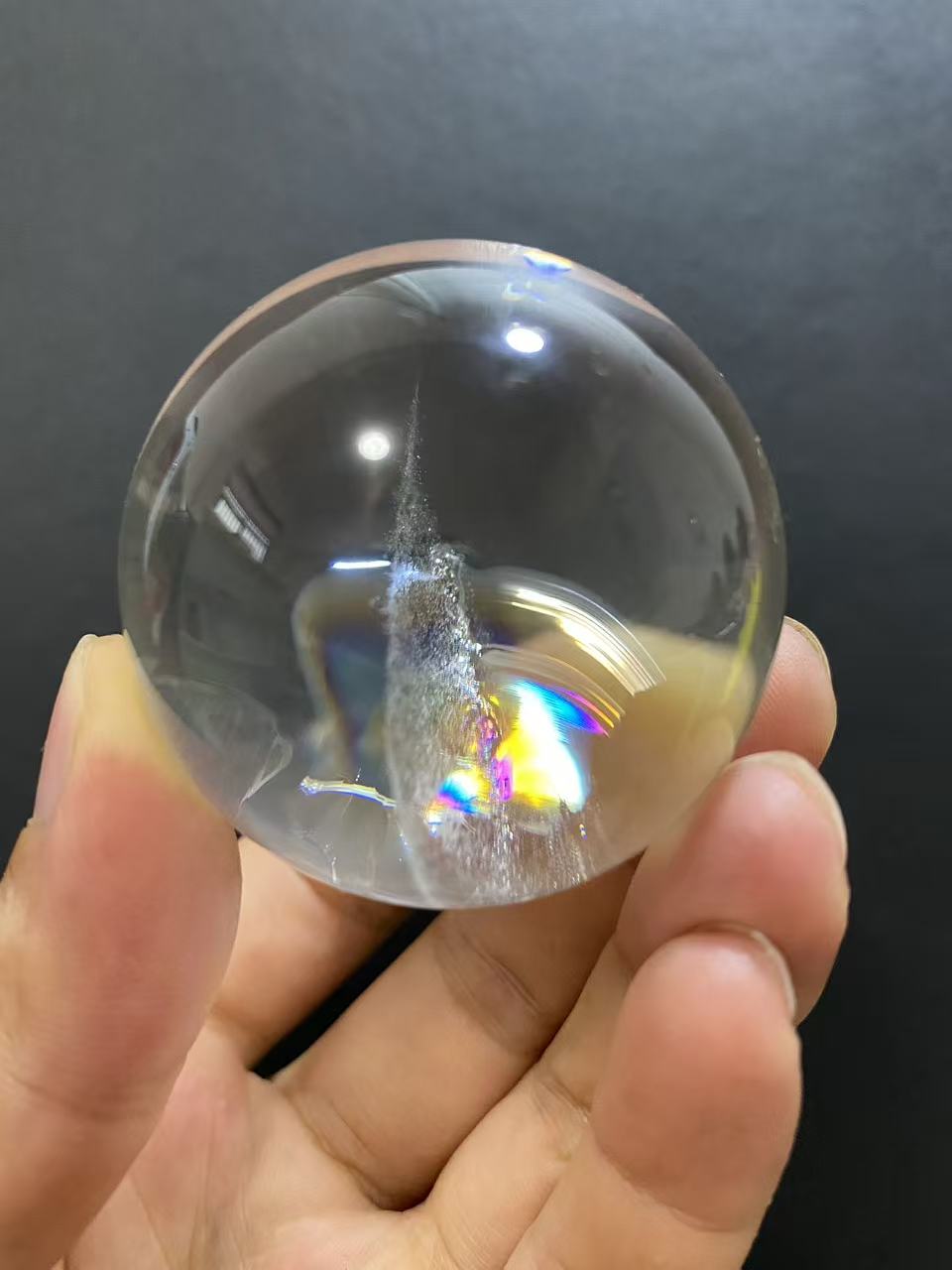 Natural Clear Quartz Sphere with Rainbow Inclusions — Hand-Polished Crystal Ball for Home Decor