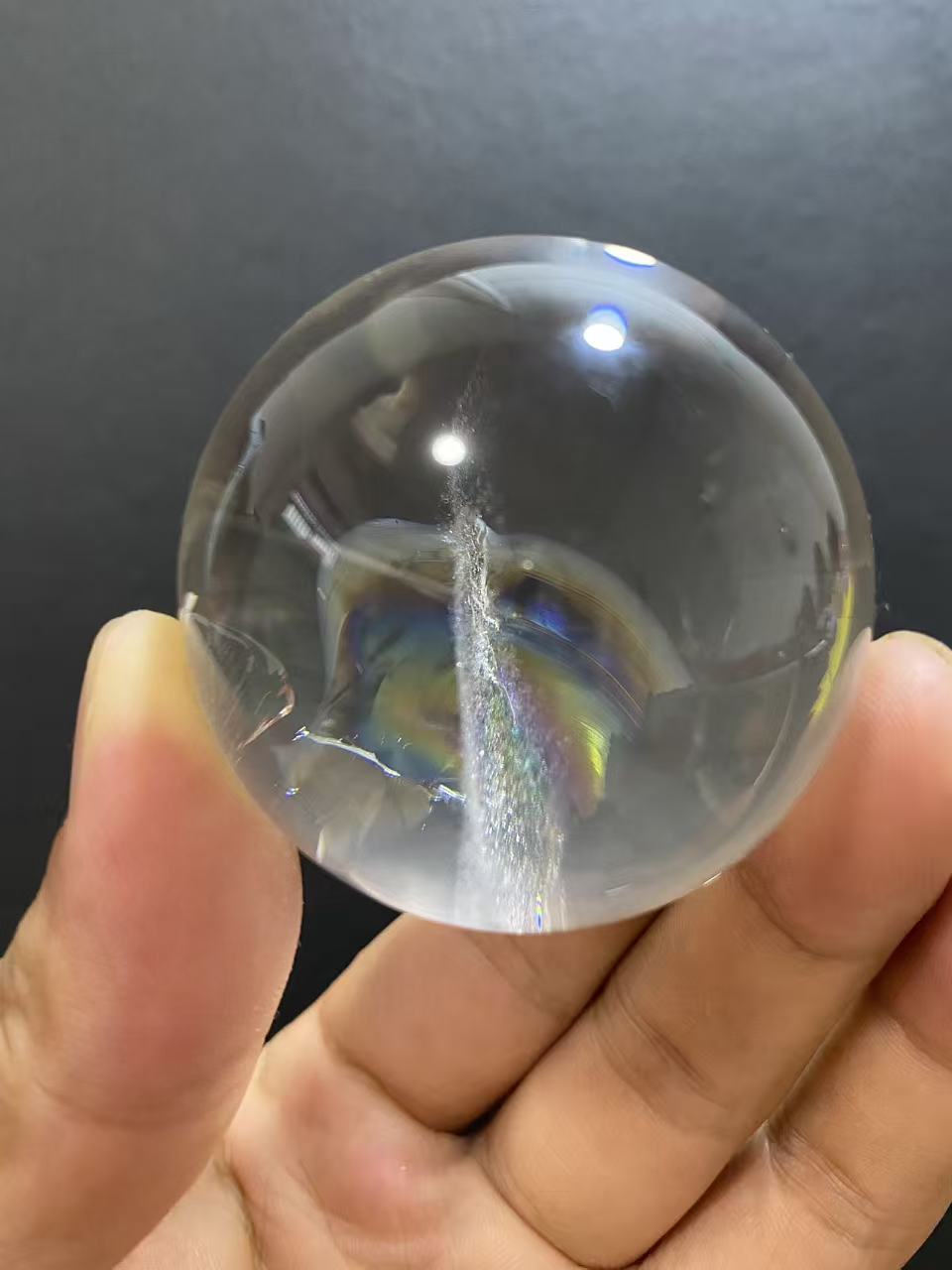 Natural Clear Quartz Sphere with Rainbow Inclusions — Hand-Polished Crystal Ball for Home Decor
