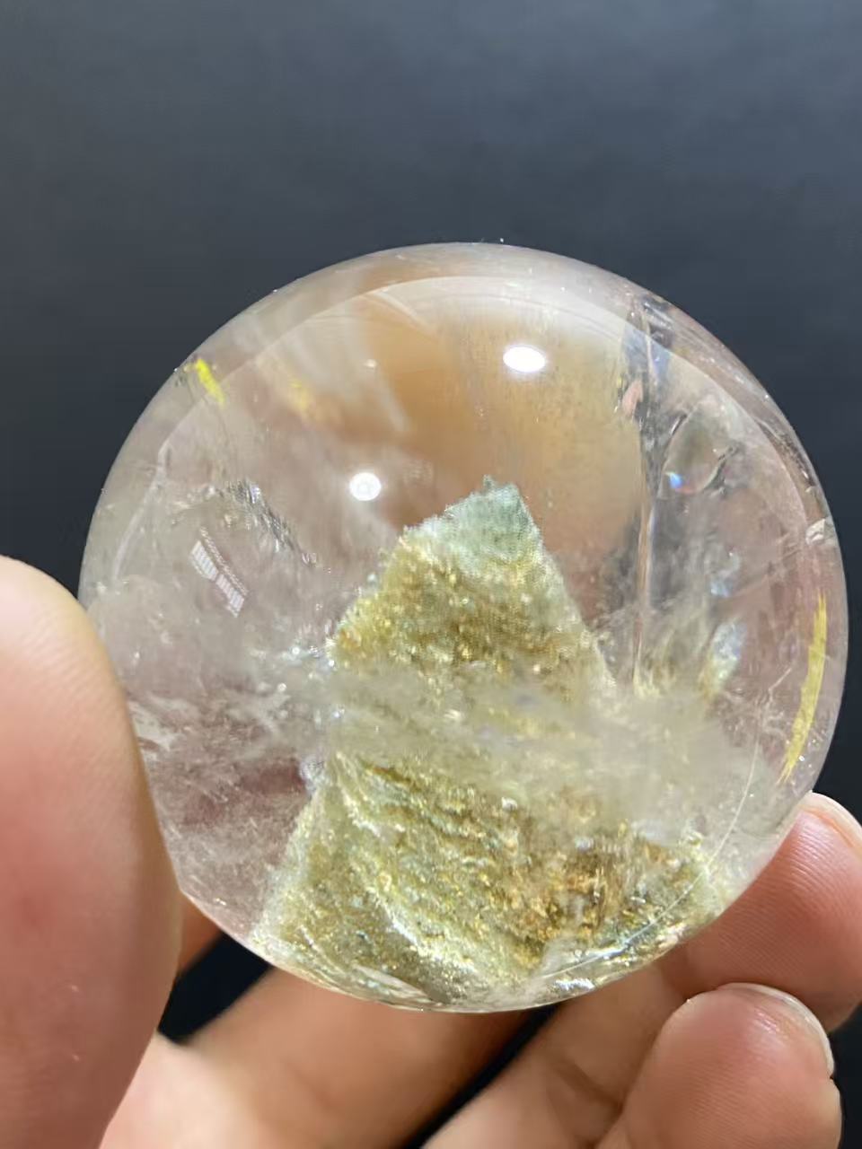 Natural Phantom Quartz Sphere with Multi-Layer Inclusions — Hand-Polished Crystal Ball for Home Decor