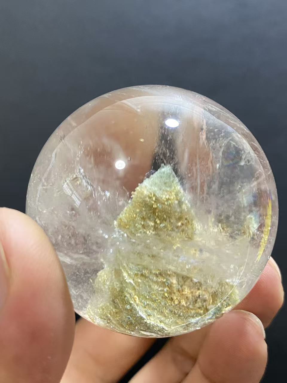 Natural Phantom Quartz Sphere with Multi-Layer Inclusions — Hand-Polished Crystal Ball for Home Decor