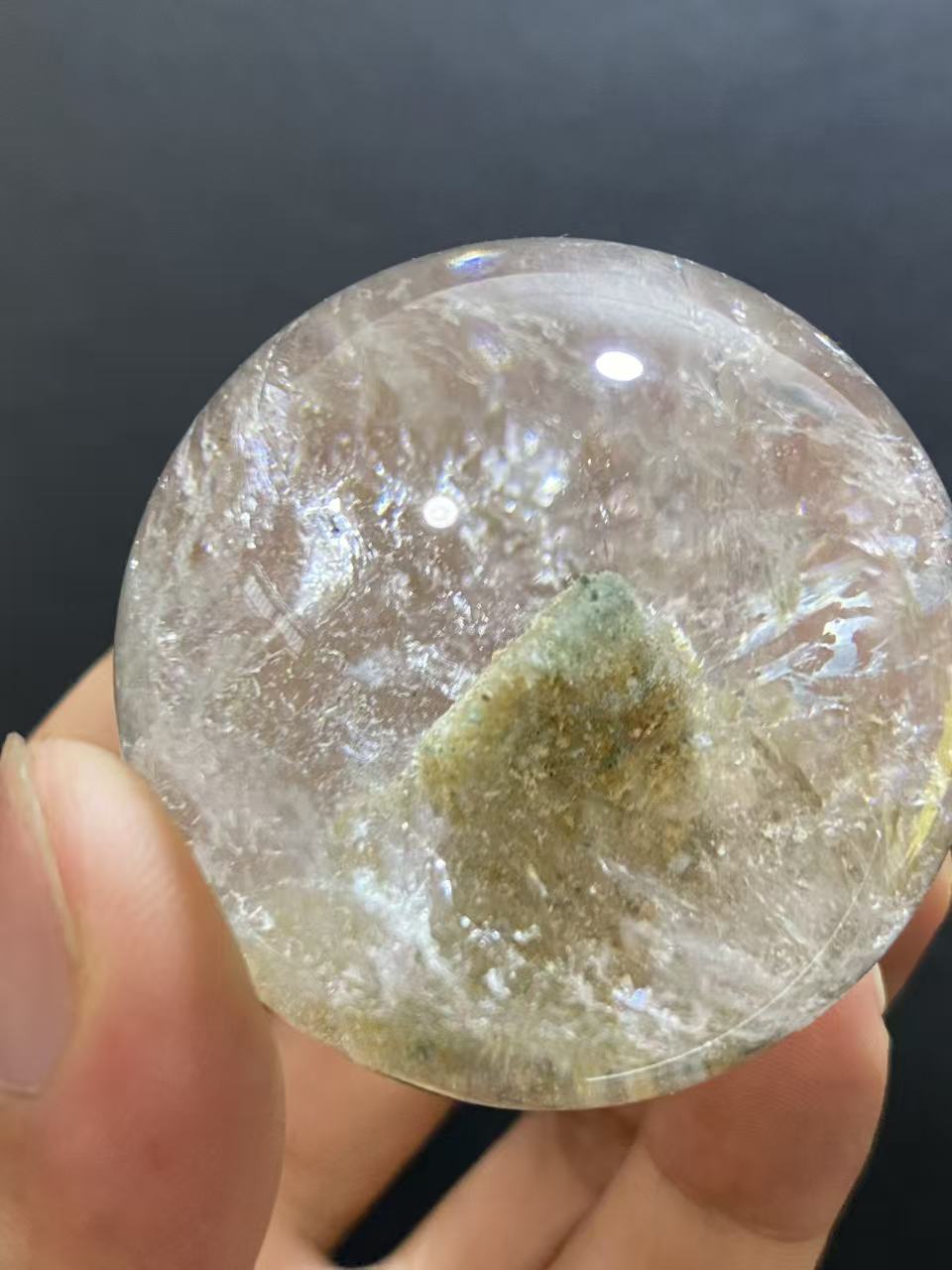 Natural Phantom Quartz Sphere with Multi-Layer Inclusions — Hand-Polished Crystal Ball for Home Decor