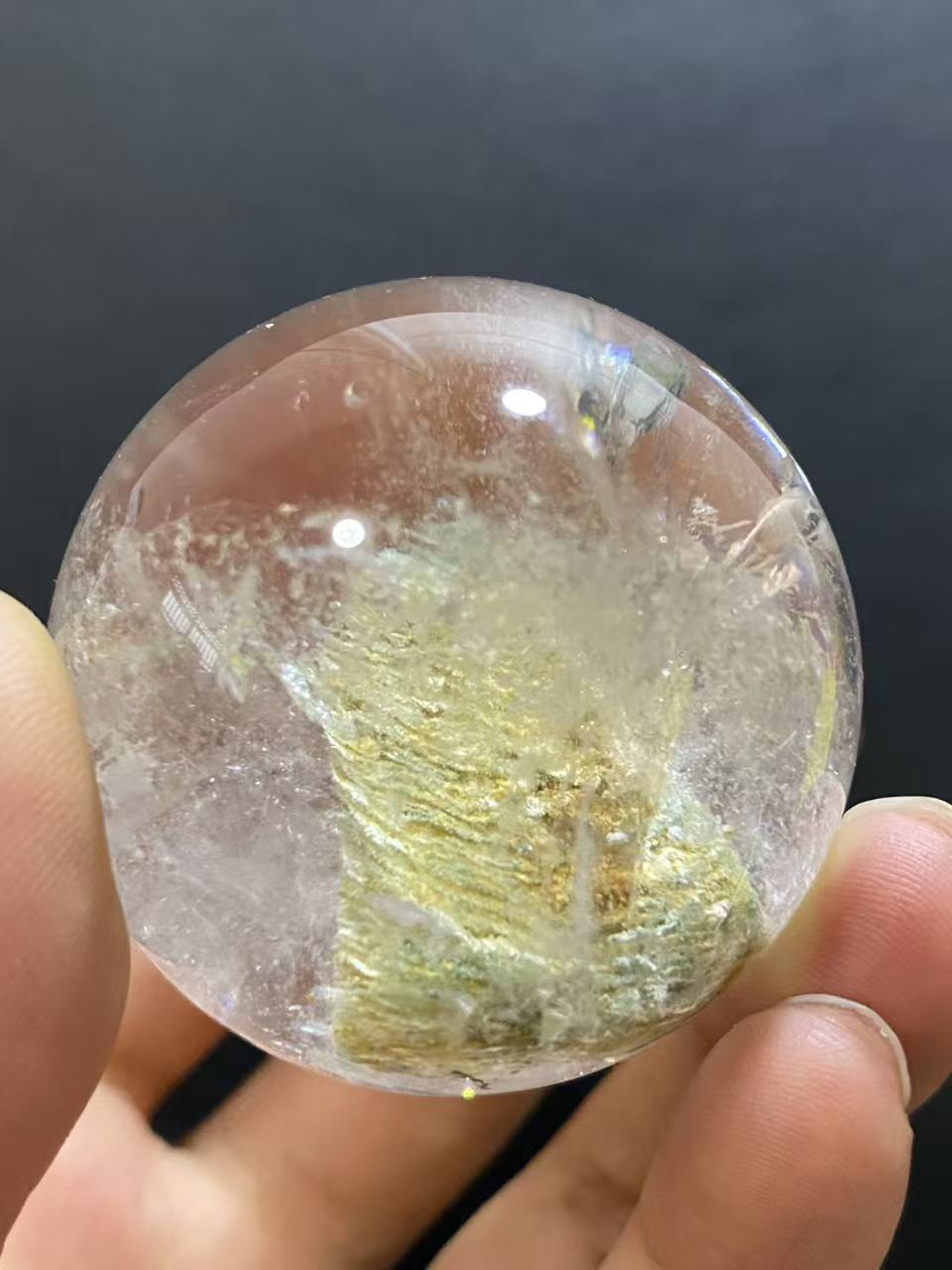 Natural Phantom Quartz Sphere with Multi-Layer Inclusions — Hand-Polished Crystal Ball for Home Decor