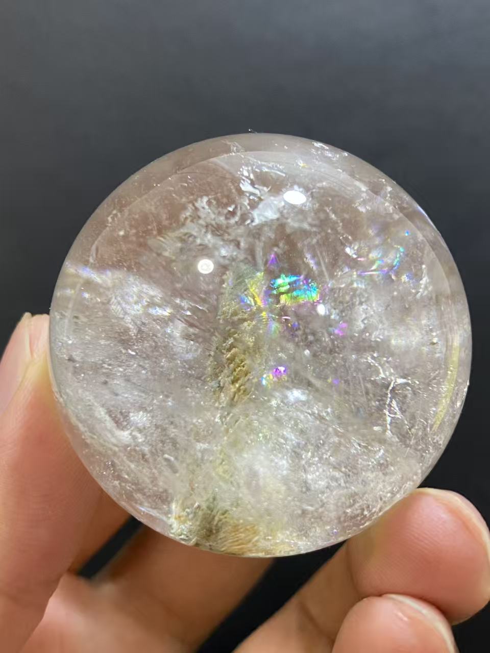Natural Phantom Quartz Sphere with Multi-Layer Inclusions — Hand-Polished Crystal Ball for Home Decor