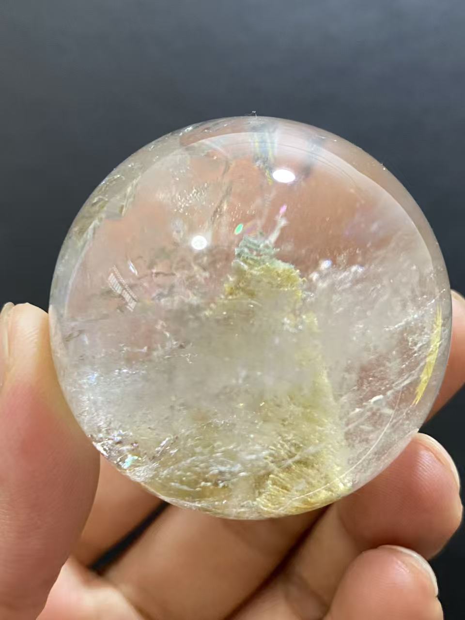 Natural Phantom Quartz Sphere with Multi-Layer Inclusions — Hand-Polished Crystal Ball for Home Decor