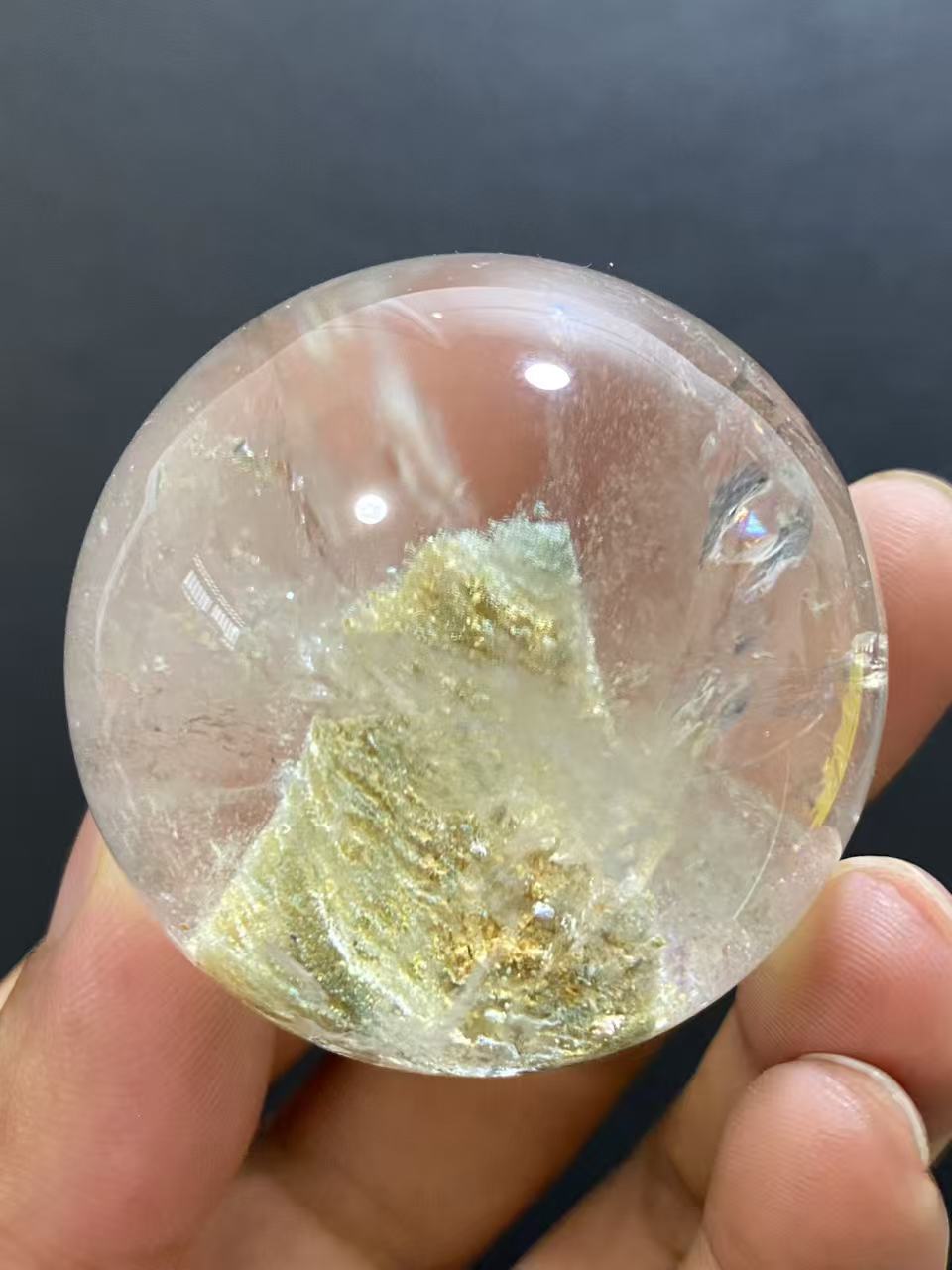 Natural Phantom Quartz Sphere with Multi-Layer Inclusions — Hand-Polished Crystal Ball for Home Decor