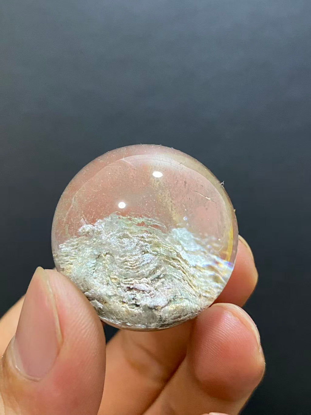 Natural Phantom Quartz Crystal Ball with Scenic Mountain Inclusions | Hand-Polished Sphere for Display
