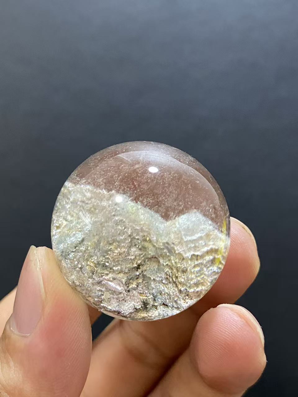 Natural Phantom Quartz Crystal Ball with Scenic Mountain Inclusions | Hand-Polished Sphere for Display