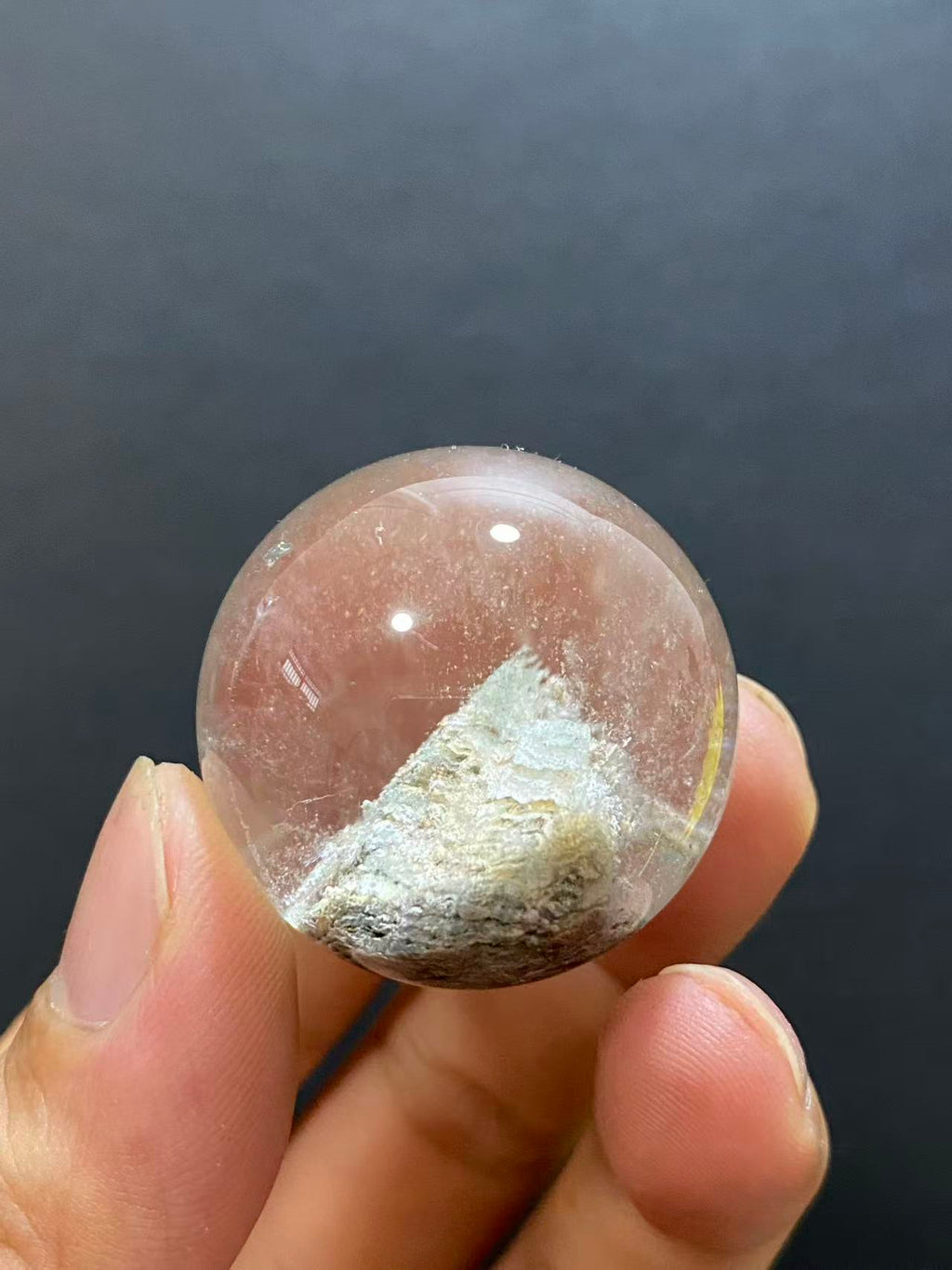 Natural Phantom Quartz Crystal Ball with Scenic Mountain Inclusions | Hand-Polished Sphere for Display