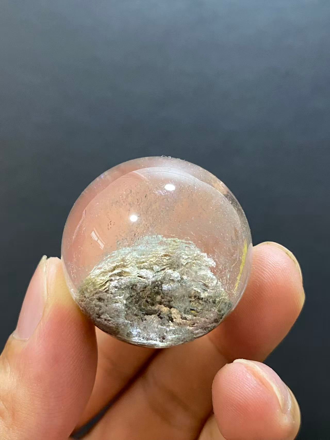 Natural Phantom Quartz Crystal Ball with Scenic Mountain Inclusions | Hand-Polished Sphere for Display