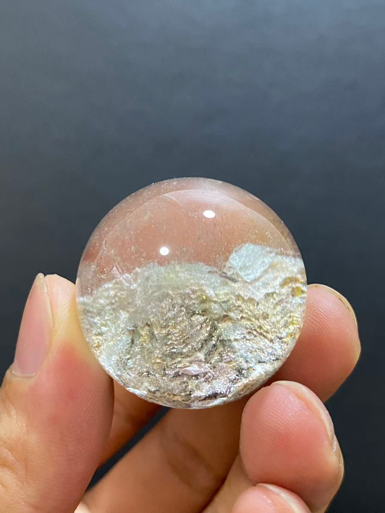Natural Phantom Quartz Crystal Ball with Scenic Mountain Inclusions | Hand-Polished Sphere for Display