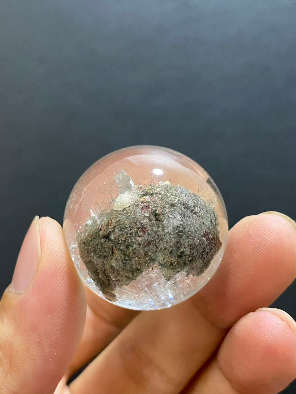 Natural Phantom Quartz Crystal Ball with Scenic Mountain Inclusions | Hand-Polished Sphere for Display