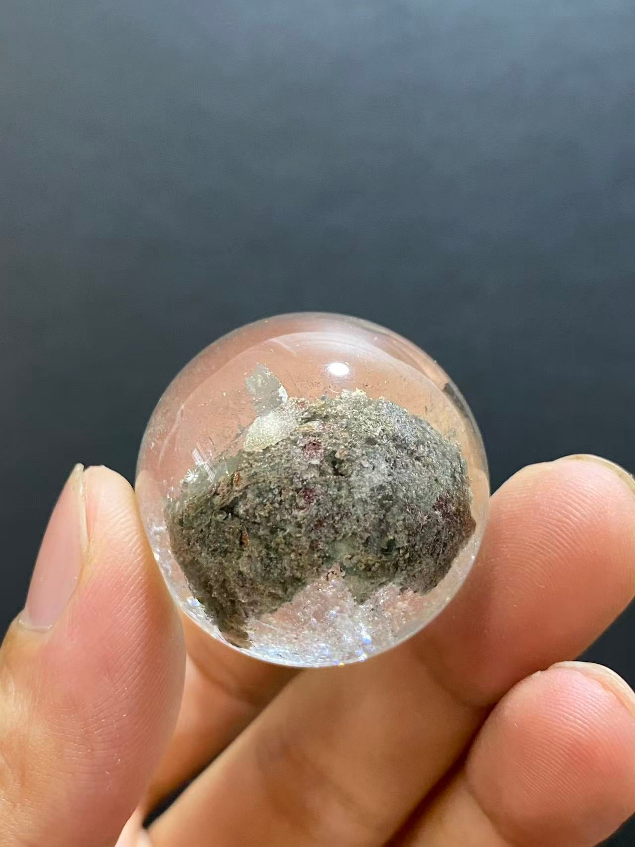 Natural Phantom Quartz Crystal Ball with Scenic Mountain Inclusions | Hand-Polished Sphere for Display