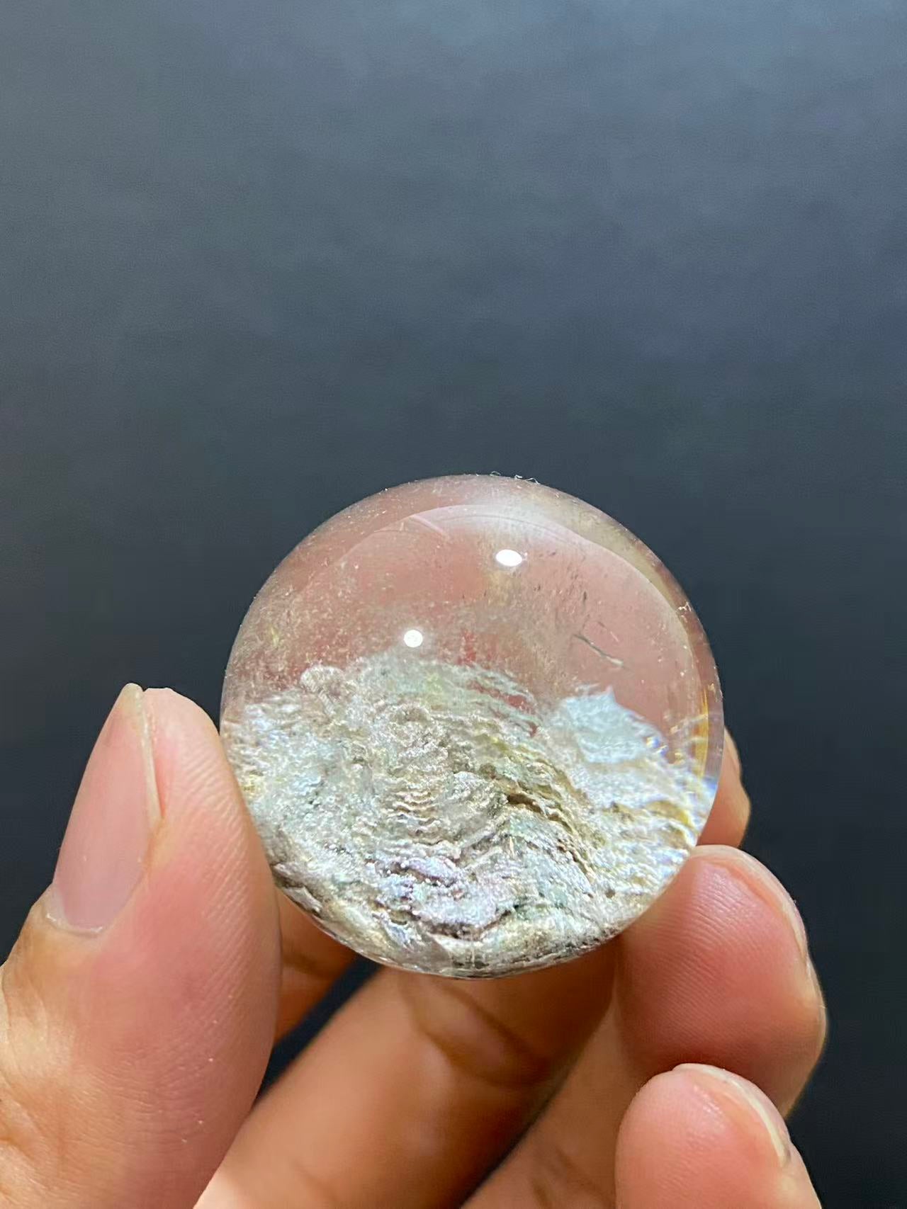 Natural Phantom Quartz Crystal Ball with Scenic Mountain Inclusions | Hand-Polished Sphere for Display