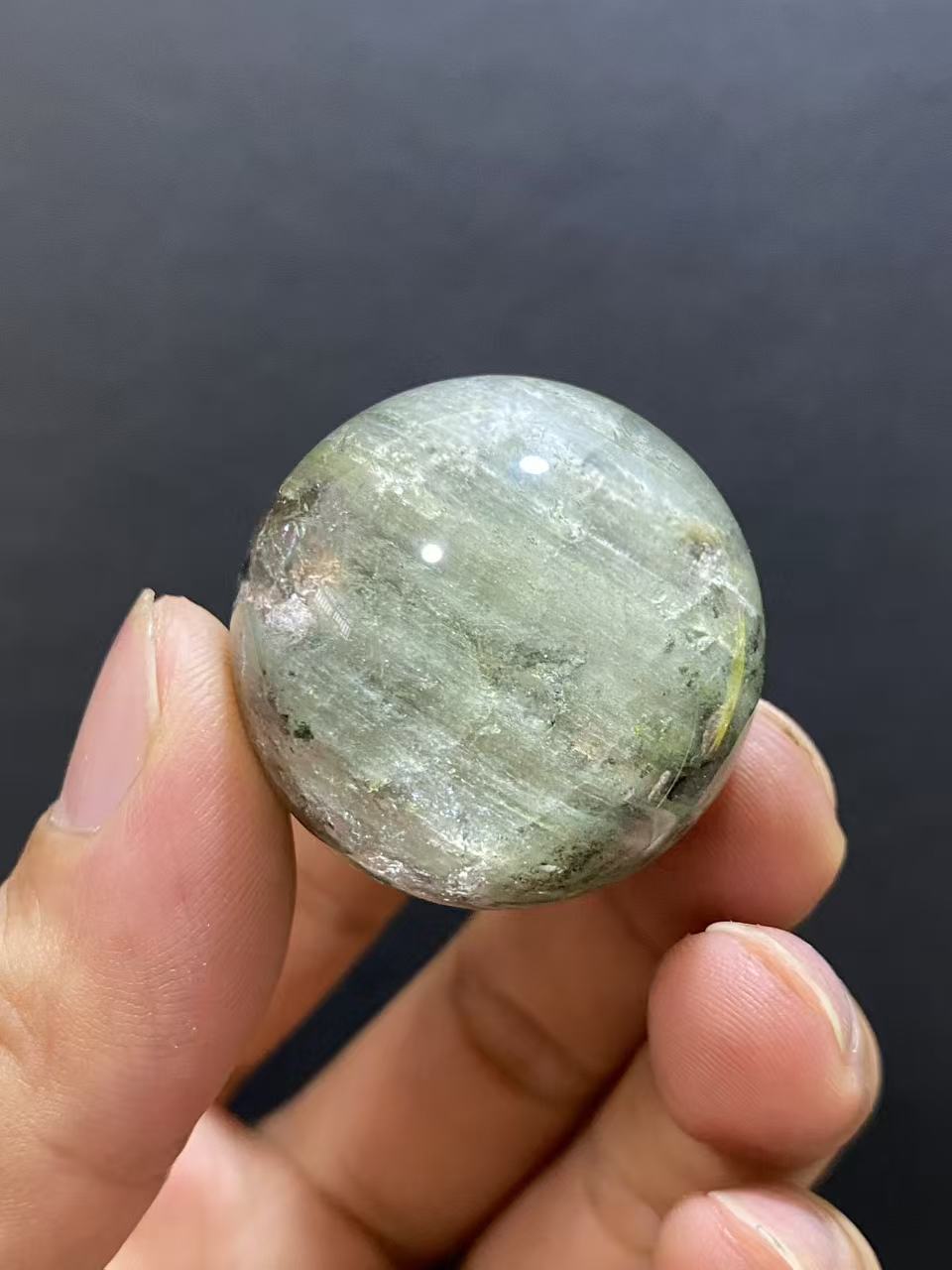 Natural Green Phantom Quartz Sphere — Hand-Polished Crystal Ball for Home Decor