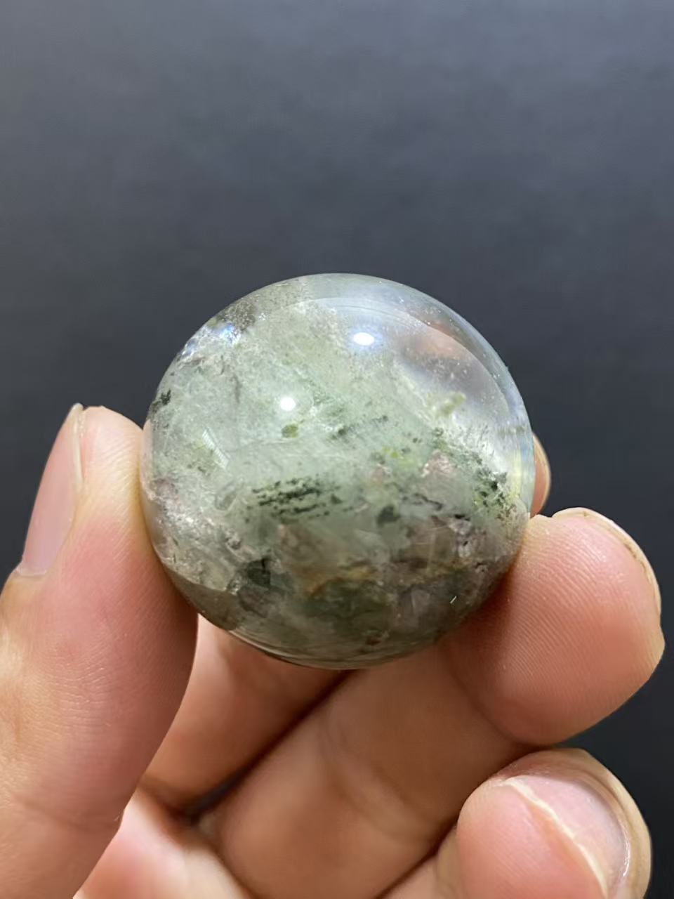 Natural Green Phantom Quartz Sphere — Hand-Polished Crystal Ball for Home Decor