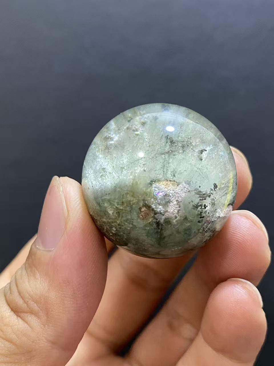 Natural Green Phantom Quartz Sphere — Hand-Polished Crystal Ball for Home Decor