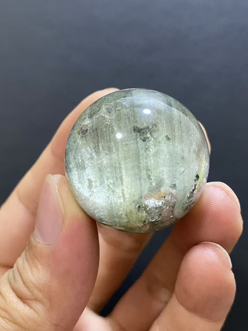 Natural Green Phantom Quartz Sphere — Hand-Polished Crystal Ball for Home Decor