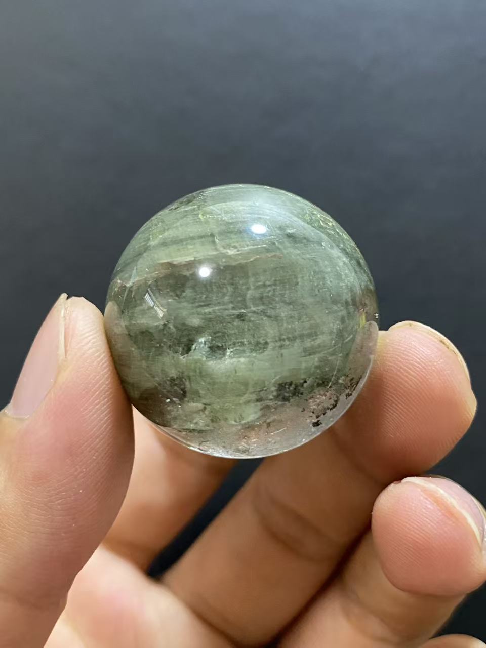 Natural Green Phantom Quartz Sphere — Hand-Polished Crystal Ball for Home Decor