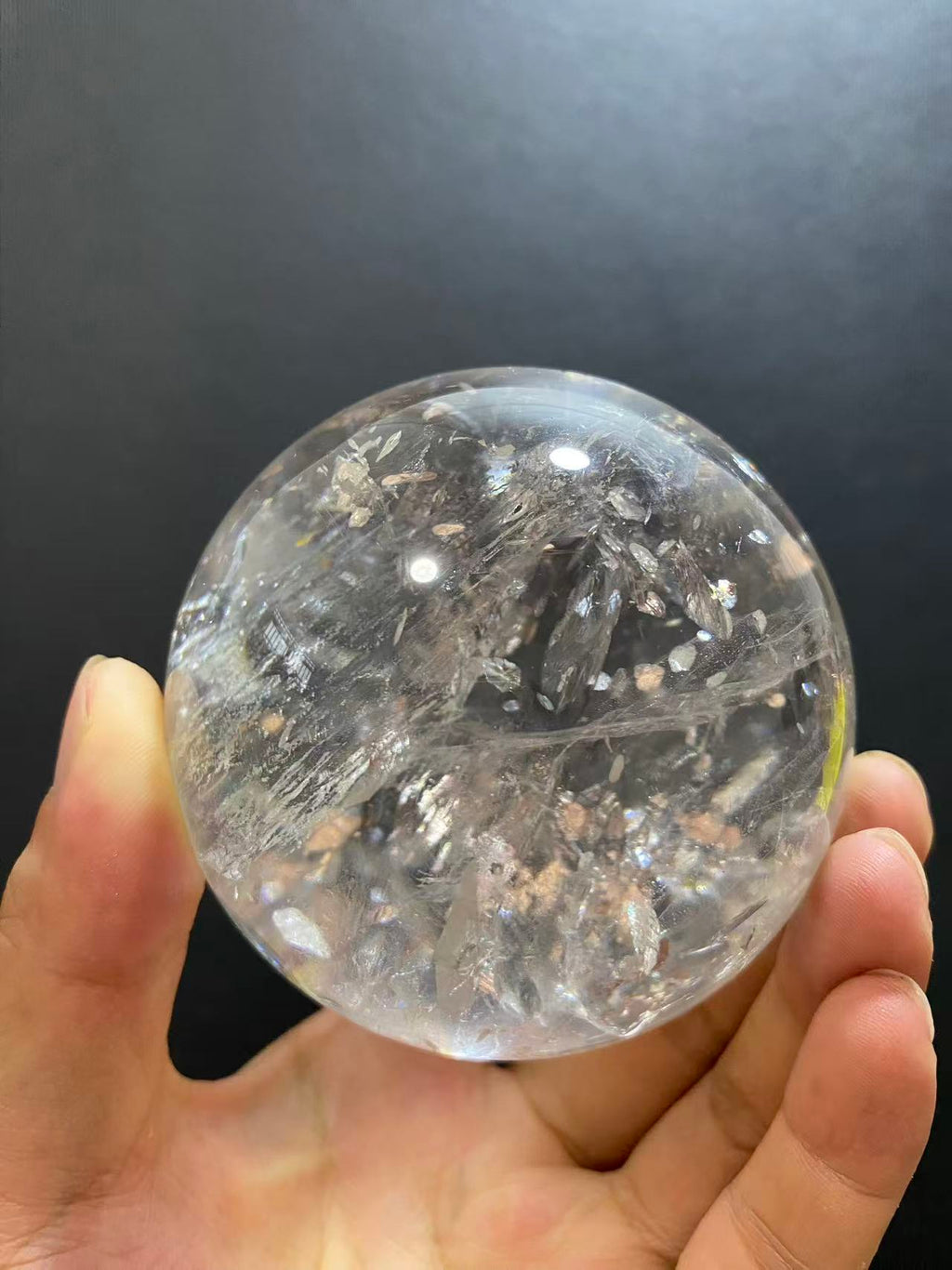 Natural White Quartz Crystal Ball with Inner Rainbow | Hand-Polished Sphere for Shelf Decor