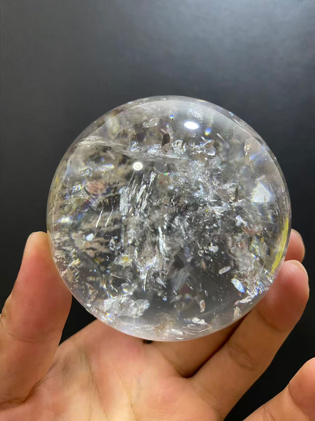 Natural White Quartz Crystal Ball with Inner Rainbow | Hand-Polished Sphere for Shelf Decor