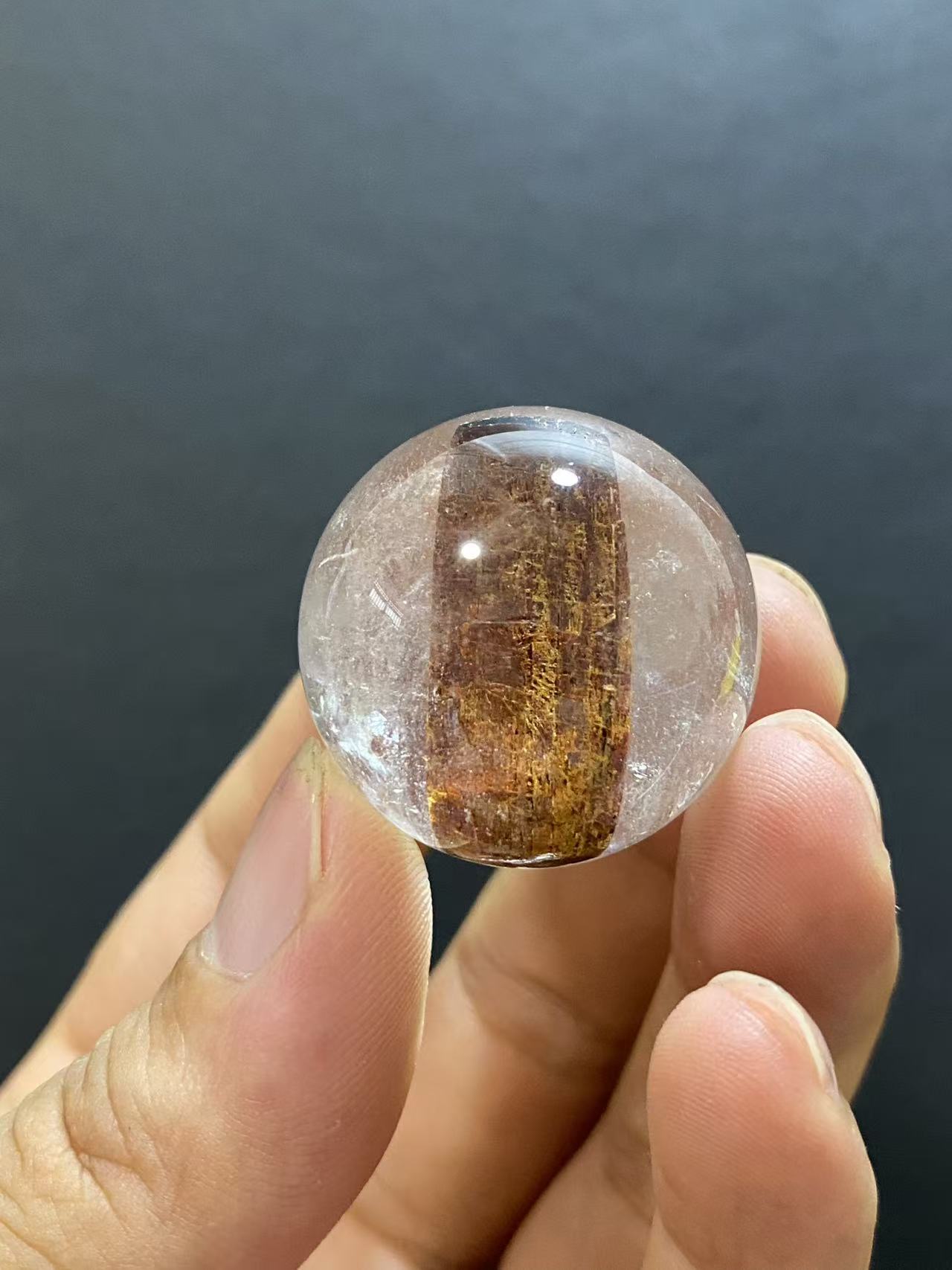 Natural Clear Quartz Sphere with Rubellite Inclusions — Hand-Polished Crystal Ball for Home Decor