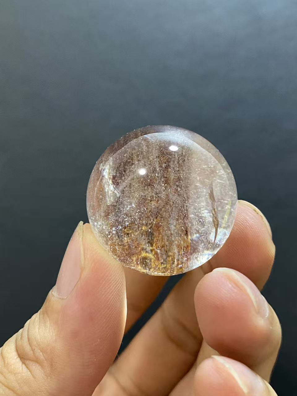 Natural Clear Quartz Sphere with Rubellite Inclusions — Hand-Polished Crystal Ball for Home Decor
