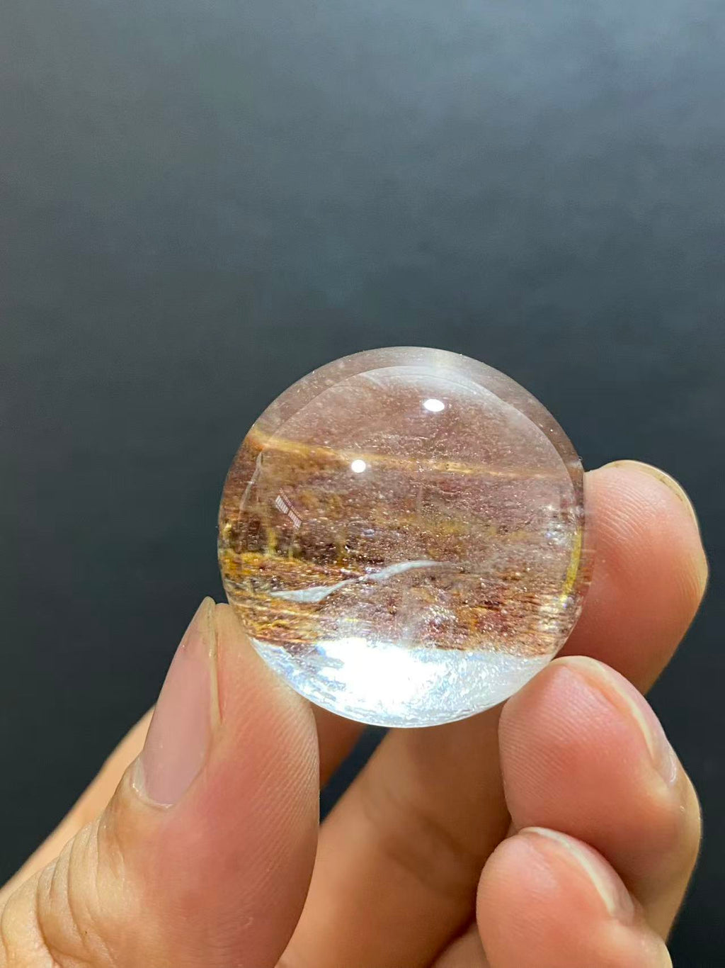 Natural Clear Quartz Sphere with Rubellite Inclusions — Hand-Polished Crystal Ball for Home Decor