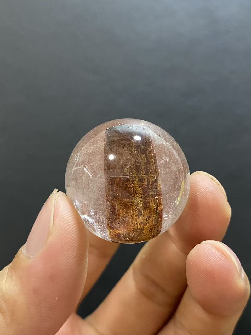Natural Clear Quartz Sphere with Rubellite Inclusions — Hand-Polished Crystal Ball for Home Decor