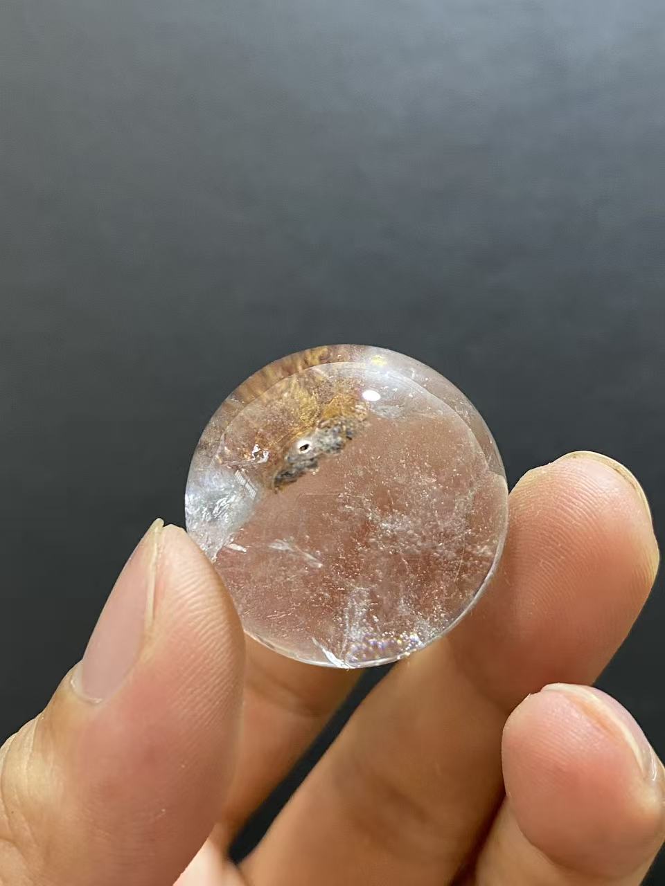 Natural Clear Quartz Sphere with Rubellite Inclusions — Hand-Polished Crystal Ball for Home Decor