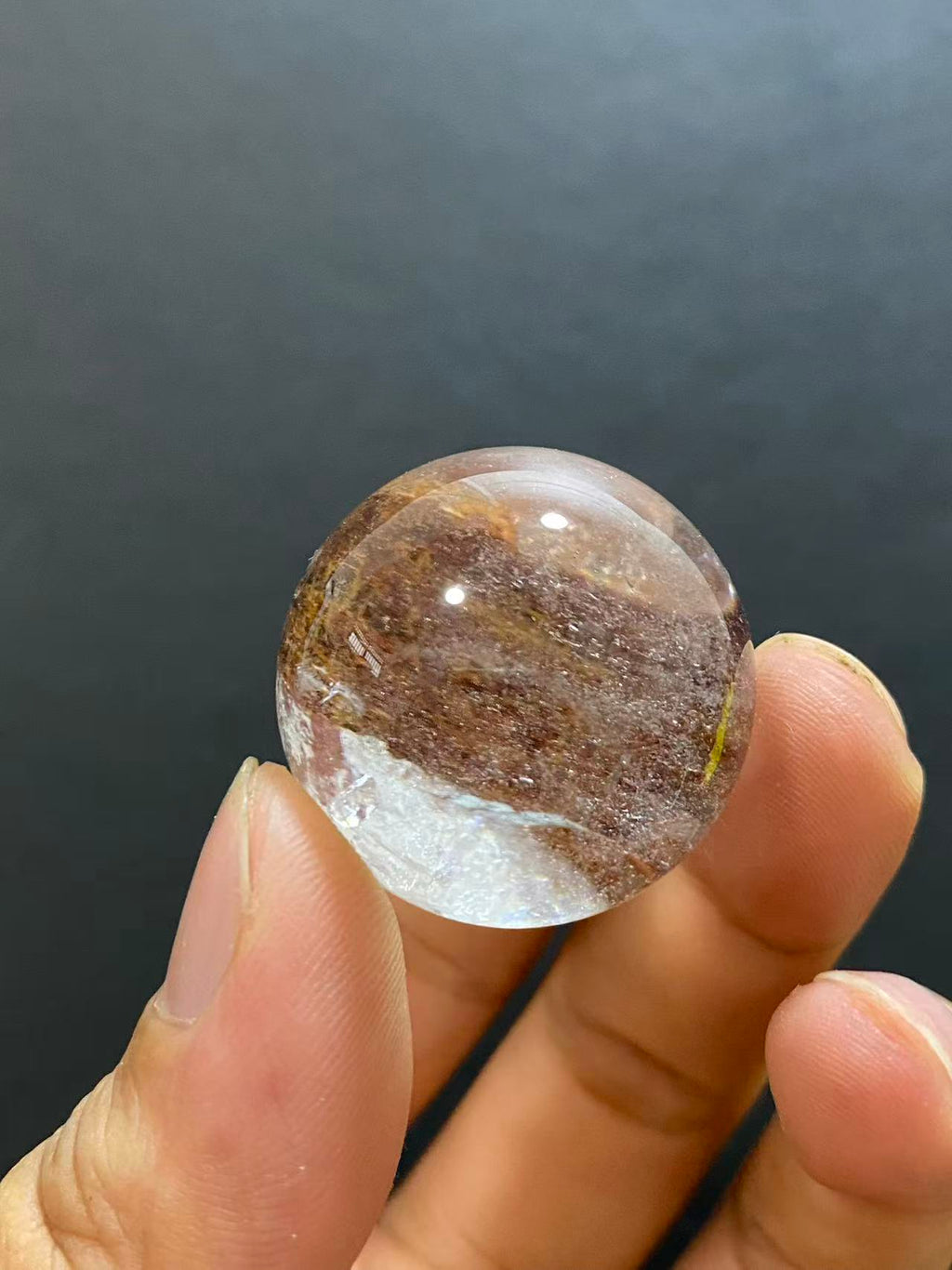 Natural Clear Quartz Sphere with Rubellite Inclusions — Hand-Polished Crystal Ball for Home Decor