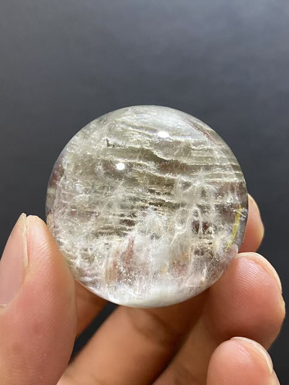 Natural Layered Phantom & Hair Quartz Sphere — Hand-Polished Crystal Ball for Home Decor