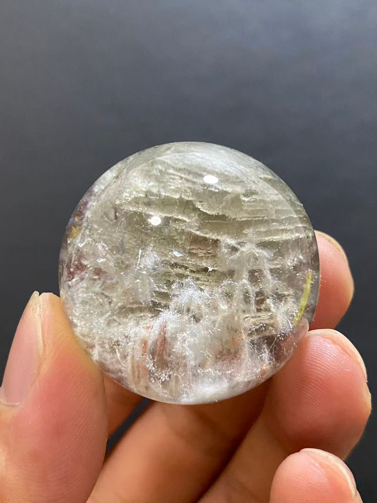 Natural Layered Phantom & Hair Quartz Sphere — Hand-Polished Crystal Ball for Home Decor
