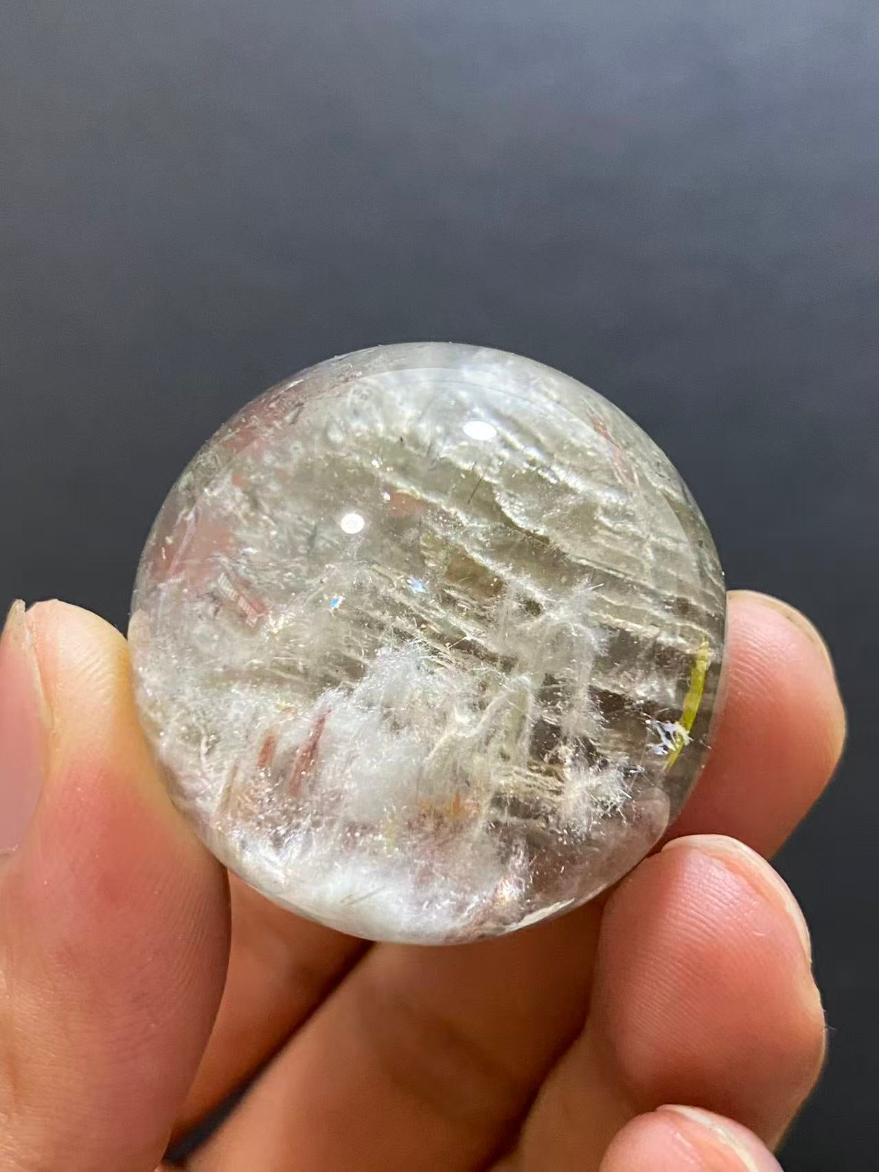 Natural Layered Phantom & Hair Quartz Sphere — Hand-Polished Crystal Ball for Home Decor