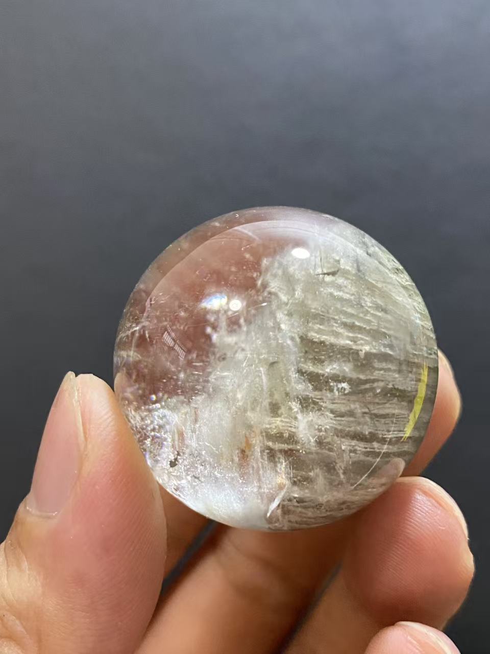 Natural Layered Phantom & Hair Quartz Sphere — Hand-Polished Crystal Ball for Home Decor