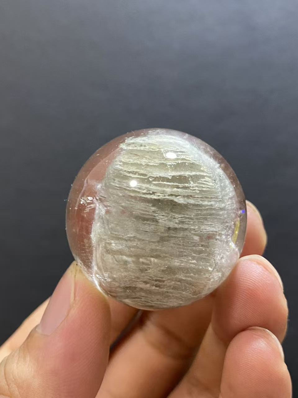 Natural Layered Phantom & Hair Quartz Sphere — Hand-Polished Crystal Ball for Home Decor