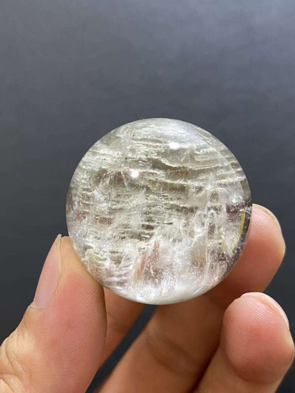 Natural Layered Phantom & Hair Quartz Sphere — Hand-Polished Crystal Ball for Home Decor