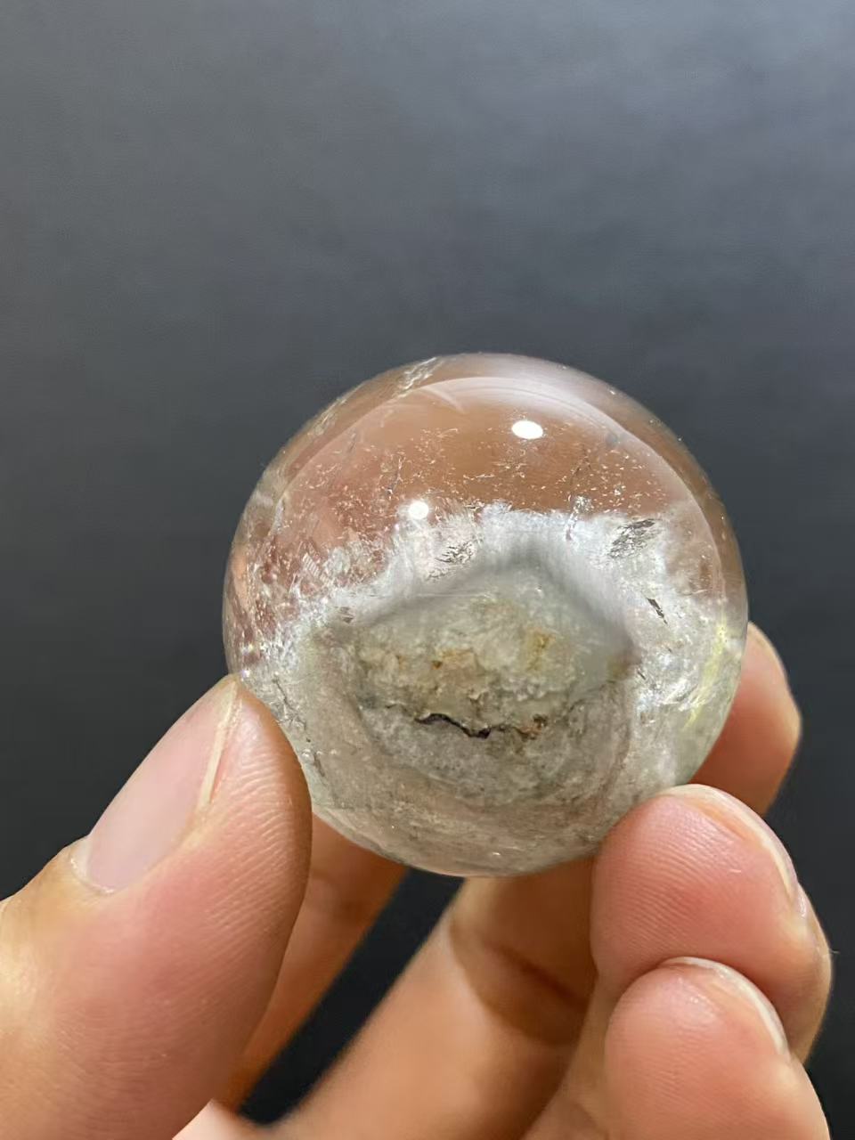 Natural Layered Phantom & Hair Quartz Sphere — Hand-Polished Crystal Ball for Home Decor