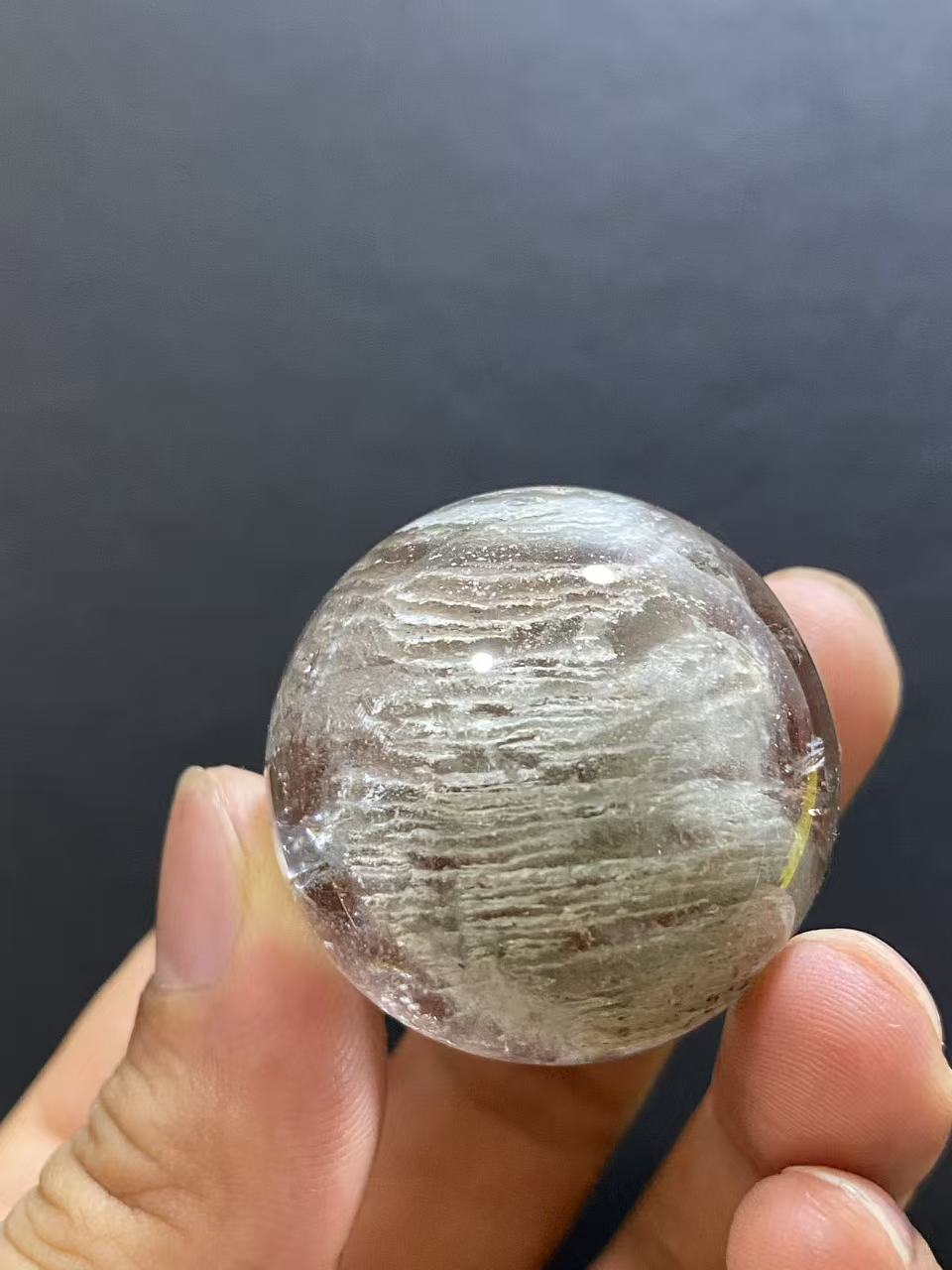 Natural Layered Phantom & Hair Quartz Sphere — Hand-Polished Crystal Ball for Home Decor