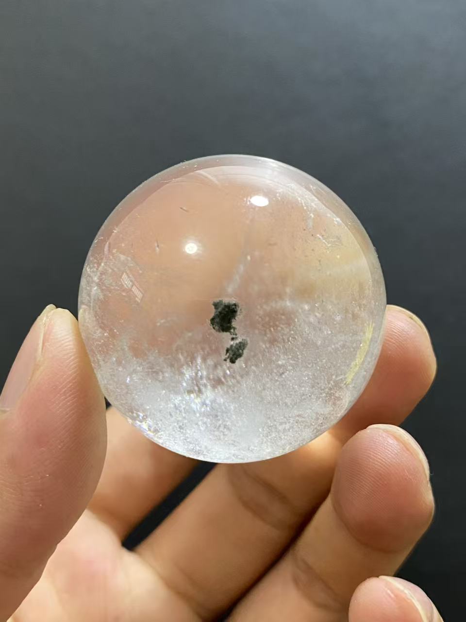 Natural Clear Quartz Sphere With Minor Green Phantom Inclusions, Decorative Mineral Ornament